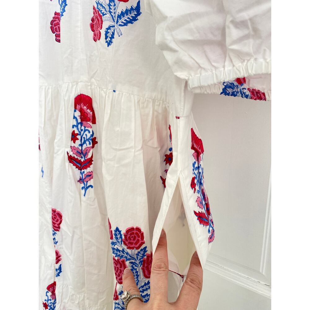 OLIPHANT Tuckernuck Pink Blue Block Print Grandiflora Puff Sleeve Maxi Dress XL - Picture 10 of 11